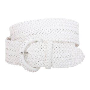 8153 2 Inch Wide Hand Made Soft Metallic Woven Braided Round Belt, White M/l